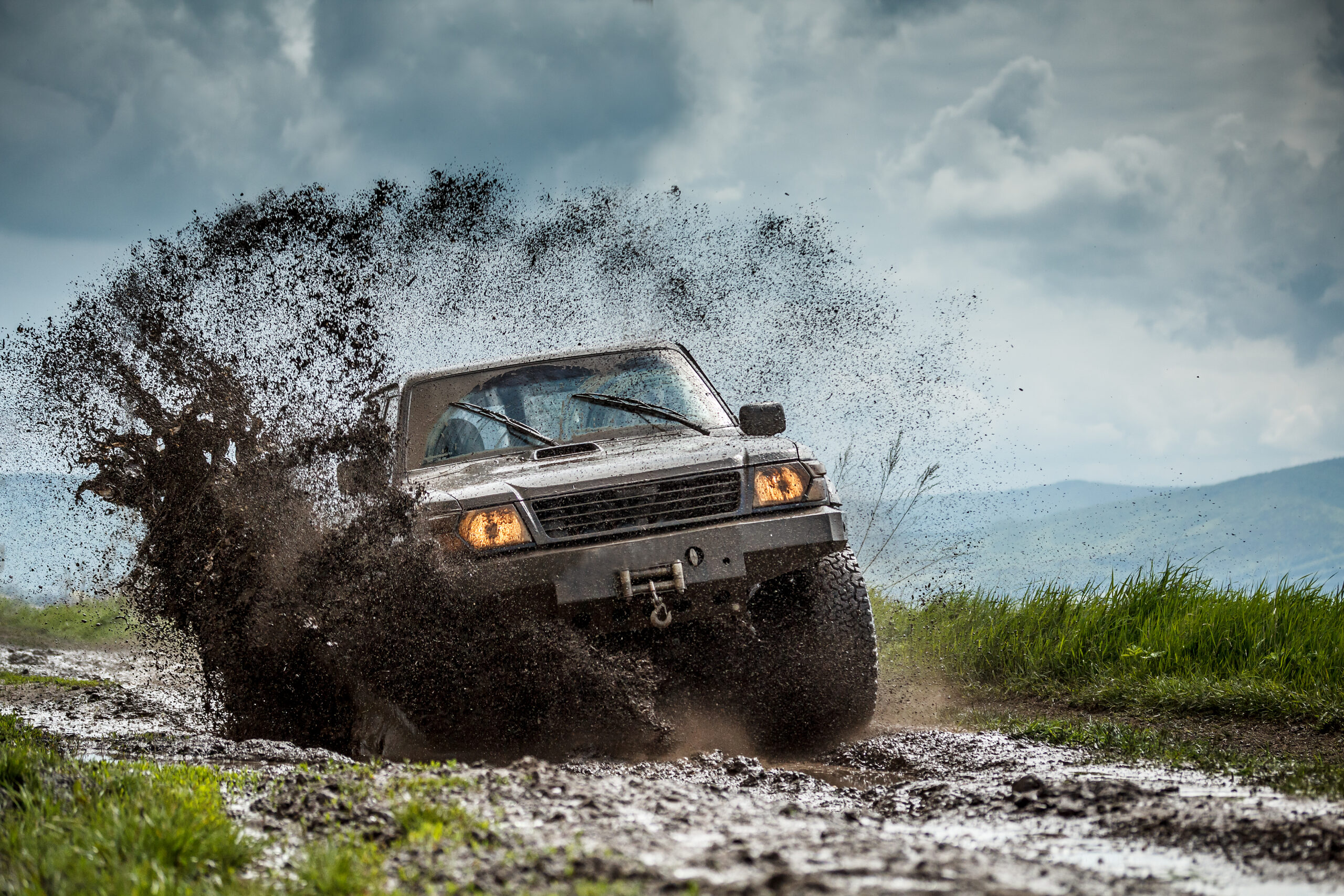 Jeep off road in muddy conditions